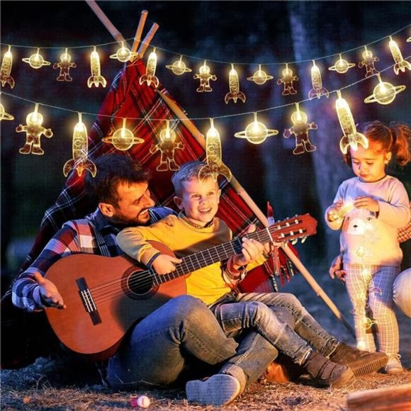 20LED Children's Room LED StringLight Astronaut Spaceship Rocket Pendant Holiday - Picture 4 of 6